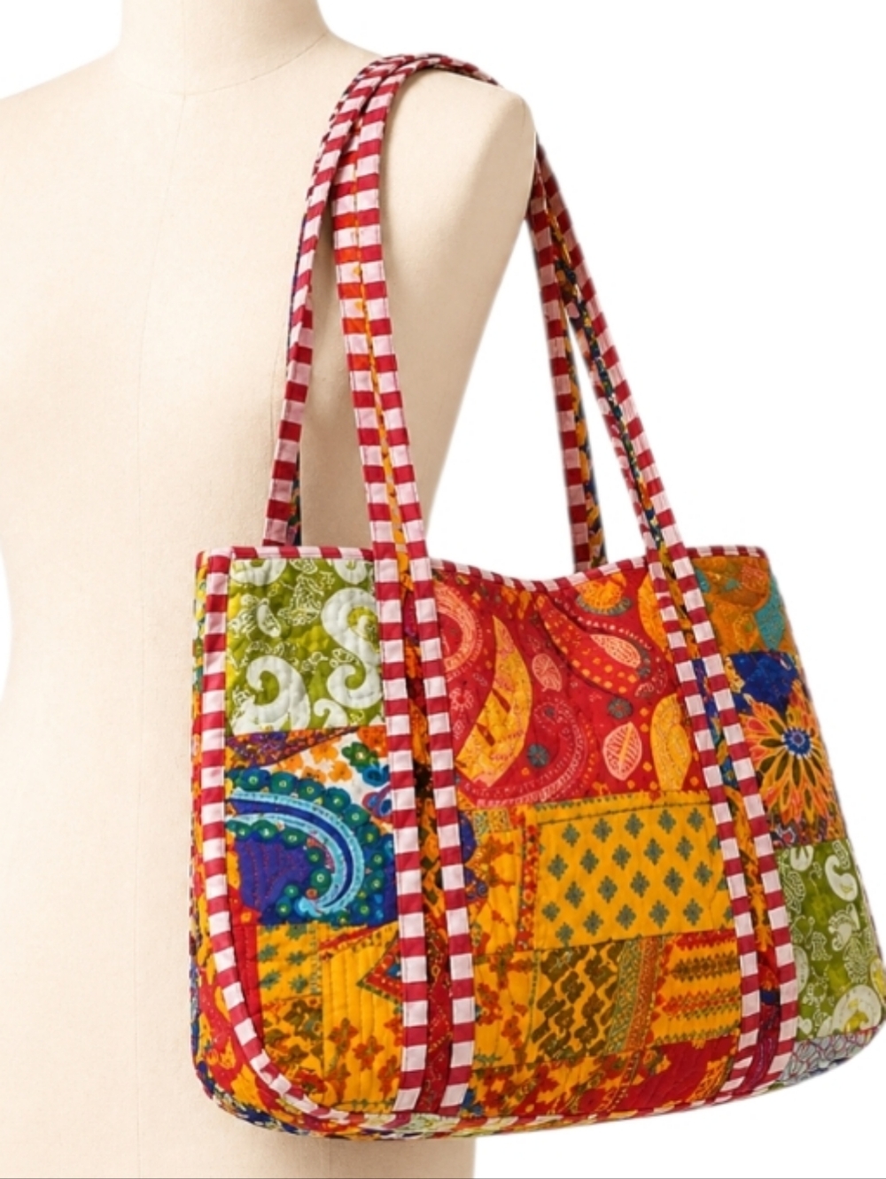 Rising International Patchwork Cotton Tote Bag Multicolor Quilted Nepal New